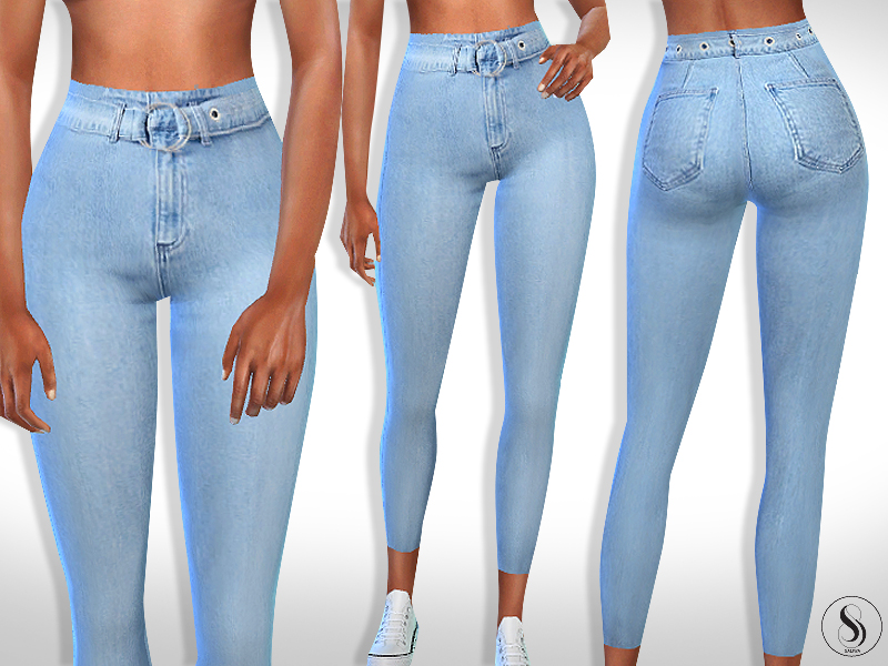 The Sims Resource - High Waist Denim Belt Jeans