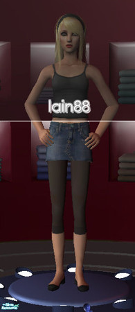 Sims 2 — Jean Skirt with Leggings by Lain88 — A nice jean skirt with a pair of plain black leggings.