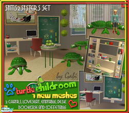 Sims 2 — S2S Turtle Childroom - Meshes by sims2sisters — This set contains 7 new meshes. Turtle Loveseat, Two Turtle
