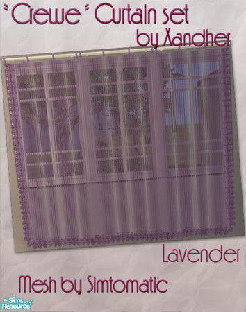 Sims 2 — Crewe Modular Curtains - Lavender by Xandher — Use these lavender pinstriped organdy panels trimmed with