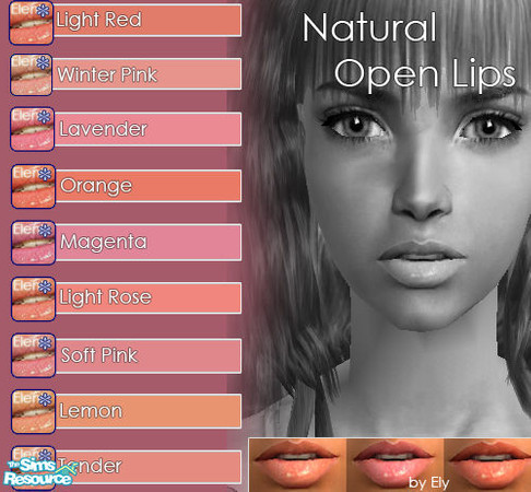 Sims 2 — Natural Open Lips by extraordinarysims — Natural open lips collection in 9 realistic colors, made by Ely. Hope