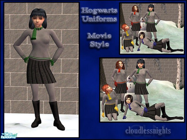 Sims 2 — Hogwarts uniforms - winter set by cloudlessnights — Movie-style Hogwarts uniforms for teenage girls, perfect for