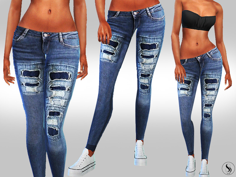 The Sims Resource - Designer Patch Jeans