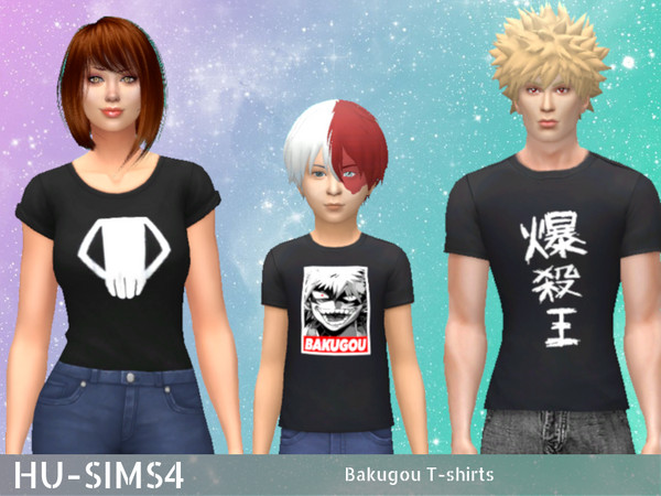 Sims 4 — Bakugou T-shirts by hu-sims4 — Three Bakugou Katsuki tshirts for your sims!