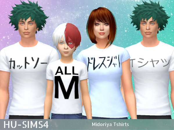 Sims 4 — Midoriya Tshirts by hu-sims4 — Four Deku tshirts for your sims! Cutsew Dress shirt Tshirt ALL M