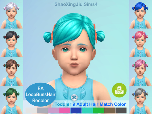 Sims 4 — Loop Buns Hair Recolor by jeisse197 — Category : Hair Recolor Age : Toddler Please do not modify / palette, thx