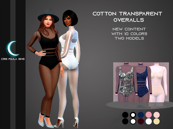 Sims 4 — Cotton Transparent Overalls by Cris_Paula_Sims — Transparent overalls New content With 10 colors Two models Know