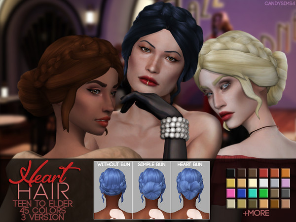 Sims 4 — HEART HAIR [3 VERSIONS] by c4ndypr1ncess — Base Game Compatible - Hat Compatible - Teen to Elder - Unissex - 45