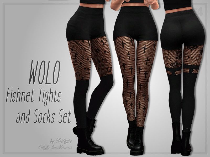 The Sims Resource - Trillyke - WOLO Fishnet Tights & Socks Set