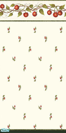Sims 2 — Cherri Kitchen - Green by Astarta — Kitchen wallpaper with cherries in green.