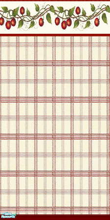 Sims 2 — Cherri Kitchen - Red Squares by Astarta — Kitchen wallpaper with cherries in red.