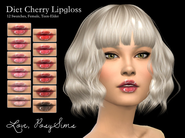 Sims 4 — Diet Cherry Lipgloss by posysims — Diet Cherry Lipgloss Lipstick category 12 swatches Female only Teen through
