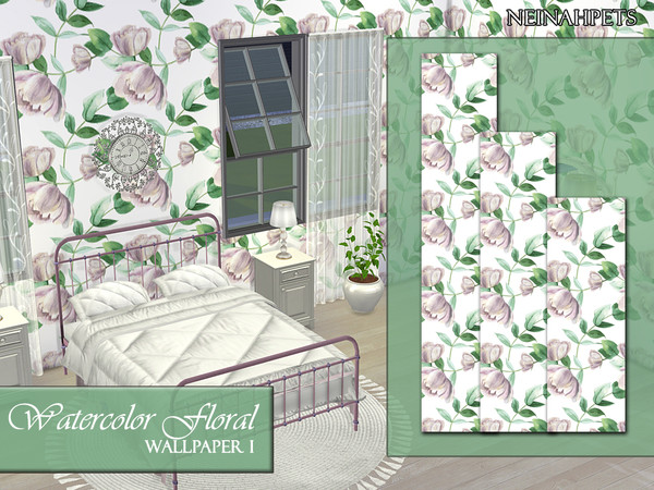 Sims 4 — Watercolor Floral Wallpaper I by neinahpets — Watercolor Floral Wallpaper I By Neinahpets