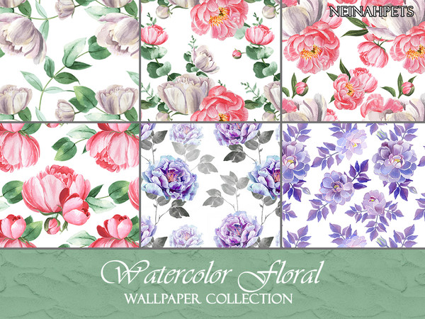 Sims 4 — Watercolor Floral Wallpaper Collection by neinahpets — A wallpaper collection in watercolor floral featuring 6