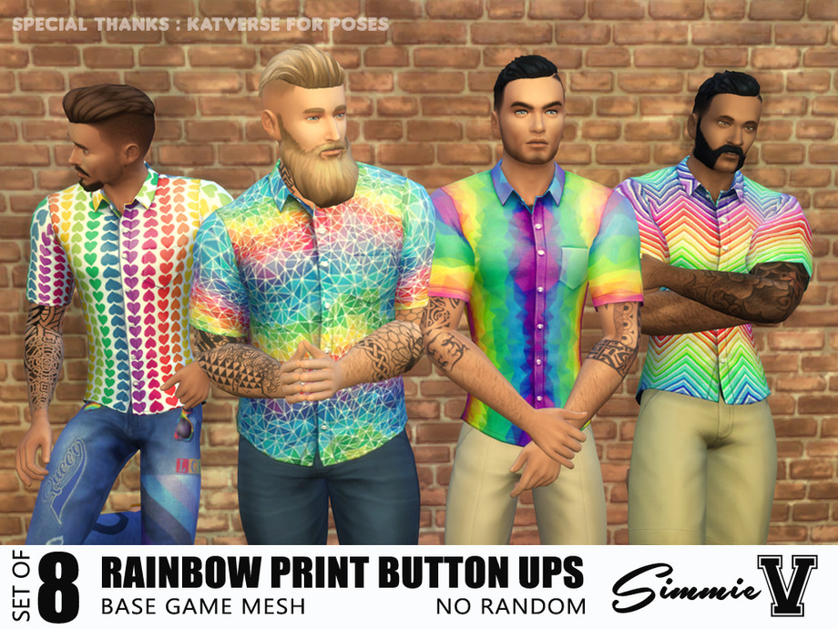 The Sims Resource - SimmieV_Rainbow Patterned Button Ups