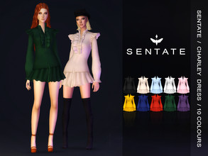 Sims 4 — Charley Shirt dress by Sentate — A cute frilly shirt dress with statement sleeves. Comes in 10 colours. POLICY