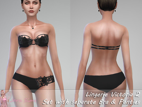 Sims 4 — Lingerie Victoria 2 - Set with separate Bra and Panties by Jaru_Sims — Base Game Mesh 14 colors Set with