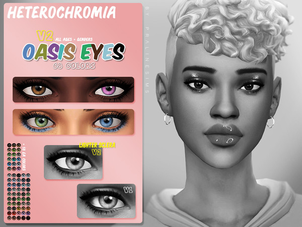 Sims 4 — Oasis Eyes N155 V2 HETEROCHROMIA by Pralinesims — One eye in 68 colors, for all ages and genders. Under