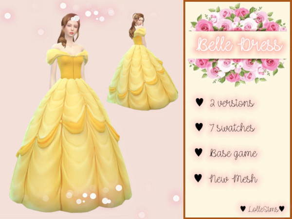 Sims 4 — Princess Belle Dress (2 versions) by LolleSims — -8 swatches -New Mesh -Base game -With Custom Thumbnail 