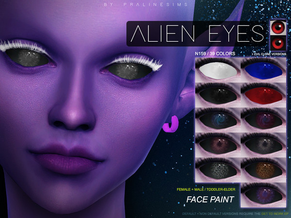 Sims 4 — Alien Eyes N159 FACEPAINT by Pralinesims — Eyes in 39 colors, all ages and genders.