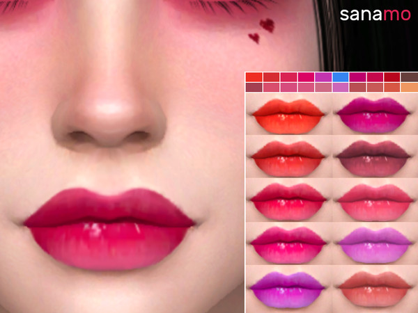 Sims 4 — Lipstick | 01 by Sanamo — Lipstick in 20 colors with a CAS thumbnail each.