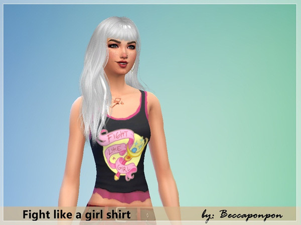 Sims 4 — Feminist shirt  by Beccaponpon — Hey girls! New shirt " Fight like a girl" Enjoooy!! 