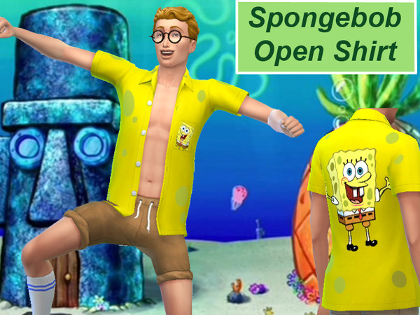 Sims 4 — Spongebob Open Shirt - Seasons needed by kishakk — This is an open shirt with Spongebob on the front pocket and