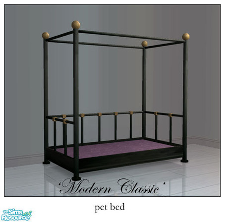 Sims 2 — 'Modern Classic' Pet Bed by prin6je — Black metal pet bed with brass accents and purple bedding with a subtle