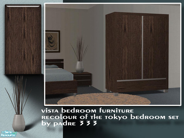 Sims 2 — Vista Bedroom - Armoir by Padre — A cool, inviting bedroom suite in icey blues, deep brown wood and dark ivory.