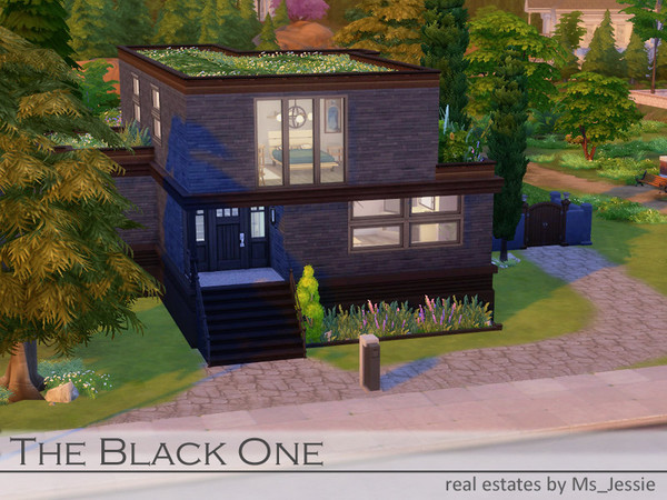 Sims 4 — The Black One by Ms_Jessie — This black beauty is a very special house with it's green roof and perfect for