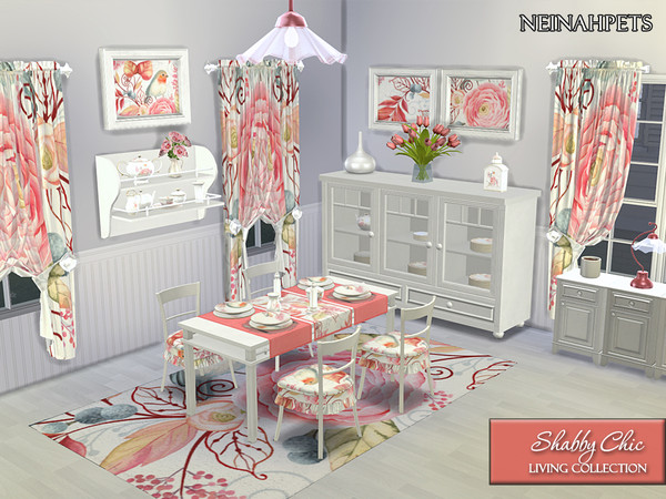 Sims 4 — Shabby Chic Dining Collection {Mesh Required} by neinahpets — A dining room suite to match the Shabby Chic
