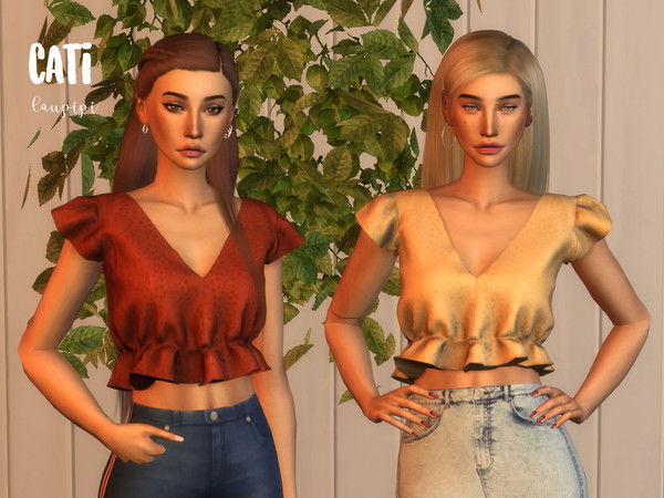 Sims 4 — Cati by laupipi2 — New cropped top with a super sweet ruffle New mesh, all LODs 16 Swatches All maps Custom