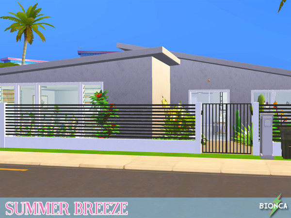 Sims 4 — Summer Breeze by bionca — A summer inspired house with: 2 bedrooms, 1 bathroom (+laundry area), living room,