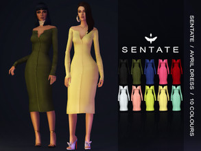 Sims 4 — Avril Dress by Sentate — An elegant off the shoulder dress that buttons up down the front. Comes in 10 colours.