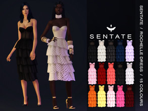 Sims 4 — Rochelle Dress by Sentate — A glamorous cocktail dress with dramatic tiered ruffles and a sheer corset bodice.