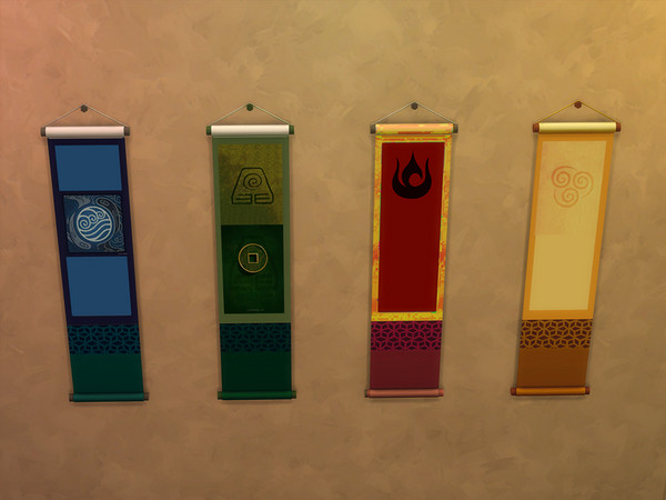 Sims 4 — Avatar the Last Airbender-REQUIRES CITY LIVING by pocketfullofcat — Swatches for Fire, Water, Earth, and Air