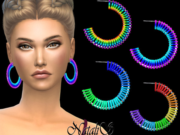 Sims 4 — NataliS_Rainbow cord hoop earrings by Natalis — Rainbow cord hoop earrings. FT-FA-FT 11 colors.