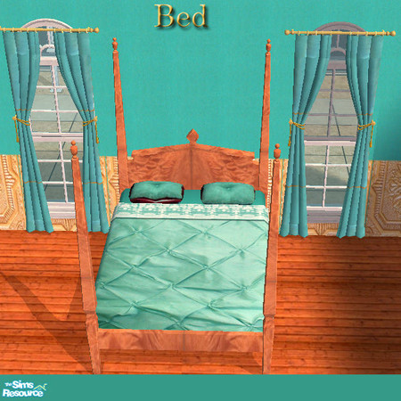 Sims 2 — Golden Teal Bedroom Set - Bed by jmm8220 — Here is the bed made with burl wood with teal bedding cover.