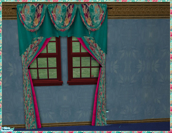 Sims 2 — Turquoise Flower - Curtains by TSR Archive — Curtains..
