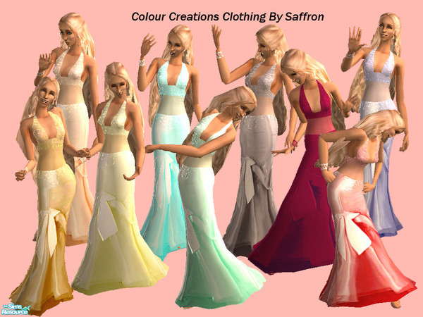 Sims 2 — Colour Creations Evening Gowns by Saffronzoe — Put your sims in the spotlight with these Evening Gowns. These