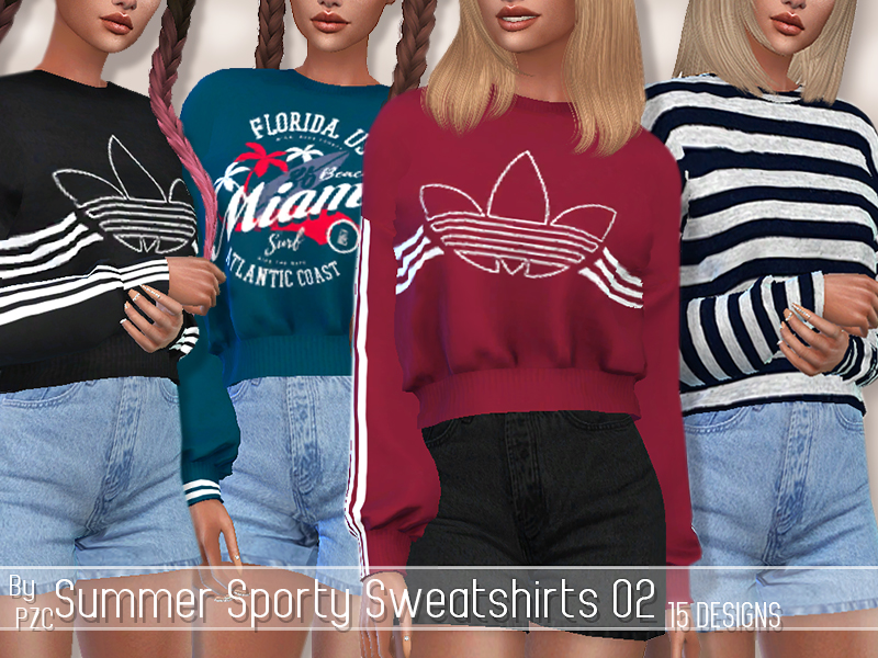 The Sims Resource - SET-Summer Sporty Sweatshirts 02 and High Waisted ...