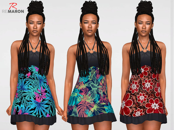 Sims 4 — Floral Dress for women n02 by remaron — - 09 Swatches available - Custom CAS thumbnail -Teen to elder age