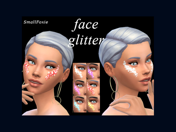 Sims 4 — Face Glitter by SmallFoxie — Festival makeup inspired face glitter. 6 swatches: red, pink, lilac, blue,
