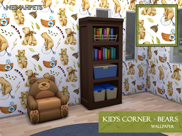 Sims 4 — Kid's Corner - Bears Wallpaper by neinahpets — Watercolor bears wallpaper. 2 Designs.