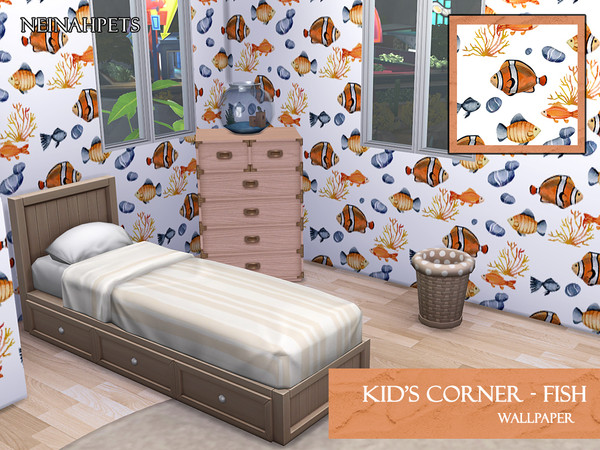 Sims 4 — Kid's Corner - Fish Wallpaper by neinahpets — Watercolor fish and sea life wallpaper. 4 Designs.