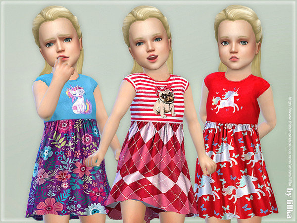 Sims 4 — Toddler Dresses Collection P104 [NEEDS TODDLER STUFF] by lillka — Toddler Dresses Collection P104 3 styles YOU