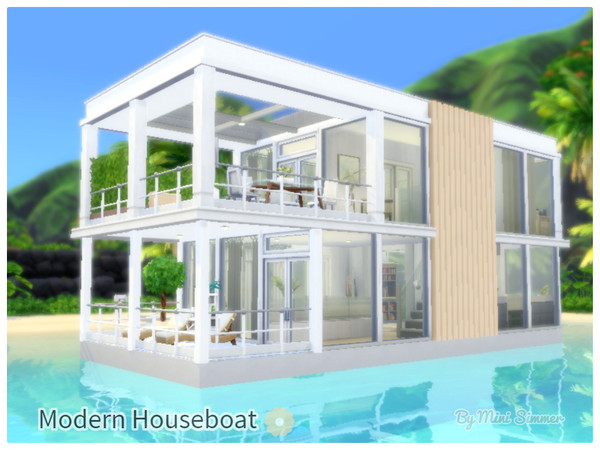 Sims 4 — Modern Boathouse by Mini_Simmer — This is a modern boathouse. It has one bedroom and one bathroom only. It also