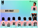 Sims 4 — BTS Coat by Beccaponpon — Hey armys!!!! New BTS coat With the names of the 7 members Choose your bias and use!