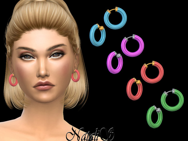Sims 4 — NataliS_Tube color hoop earrings by Natalis — Tube style color hoop earrings. FT-FA-FE 8 colors.