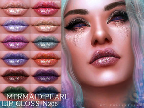 Sims 4 — Mermaid Pearl Lip Gloss N206 by Pralinesims — Glittery lips in 60 colors, naturals and unnaturals.